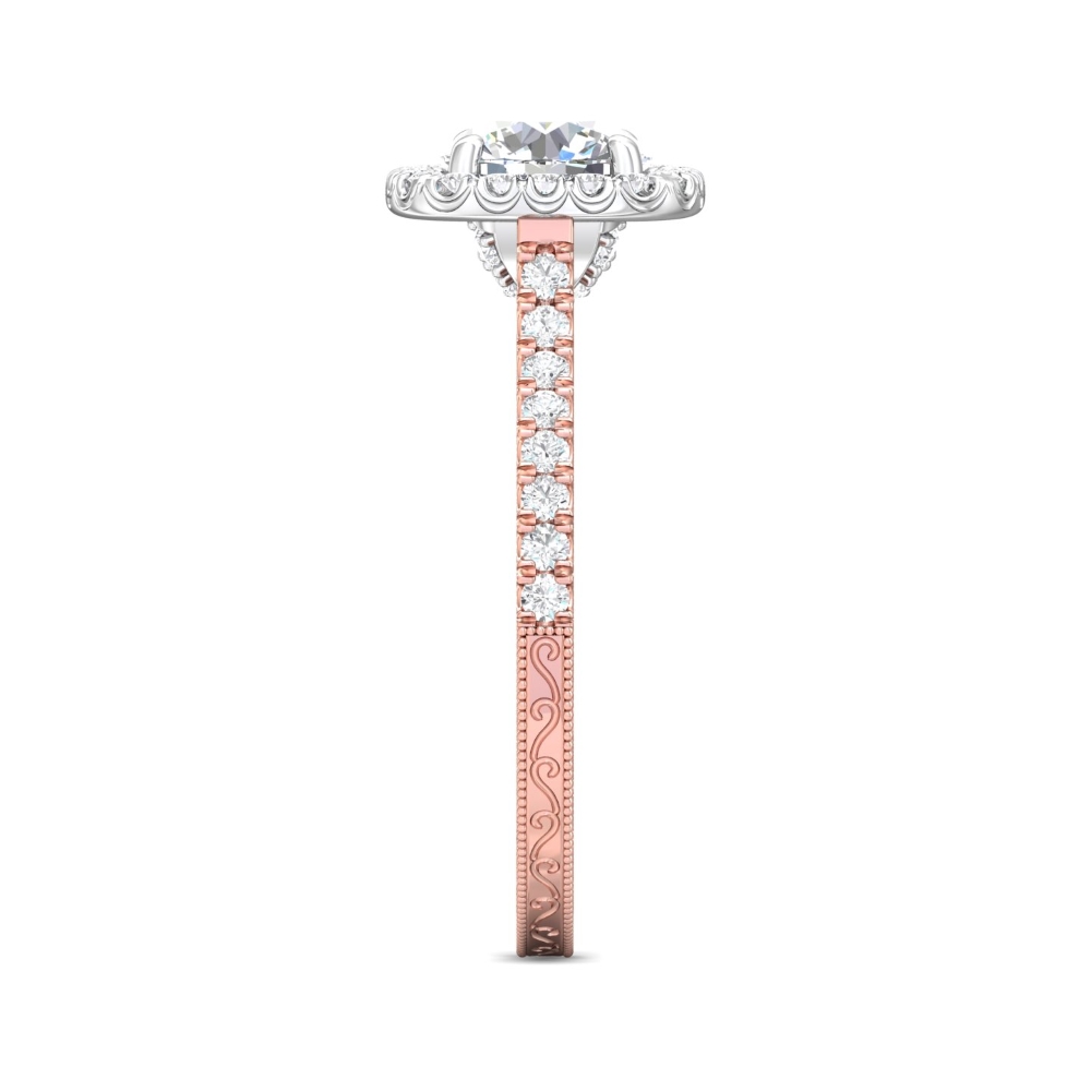 14K Rose and White Gold Cushion Diamond Engagement Ring