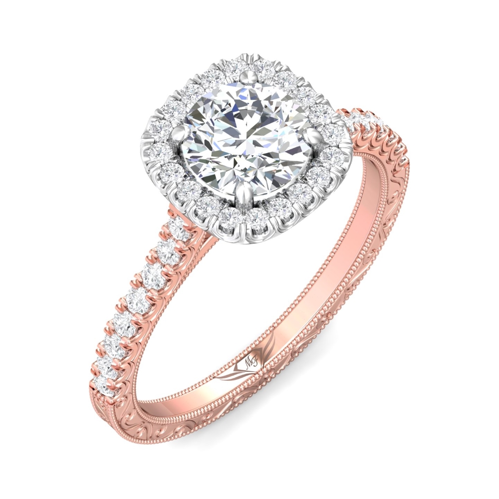 14K Rose and White Gold Cushion Diamond Engagement Ring