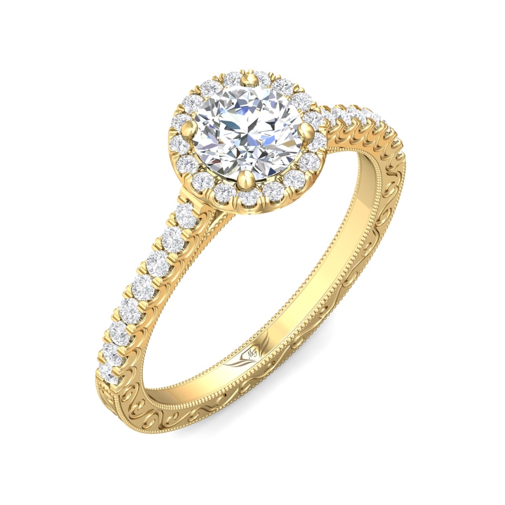 14K Yellow Gold Round Diamond Engagement Ring