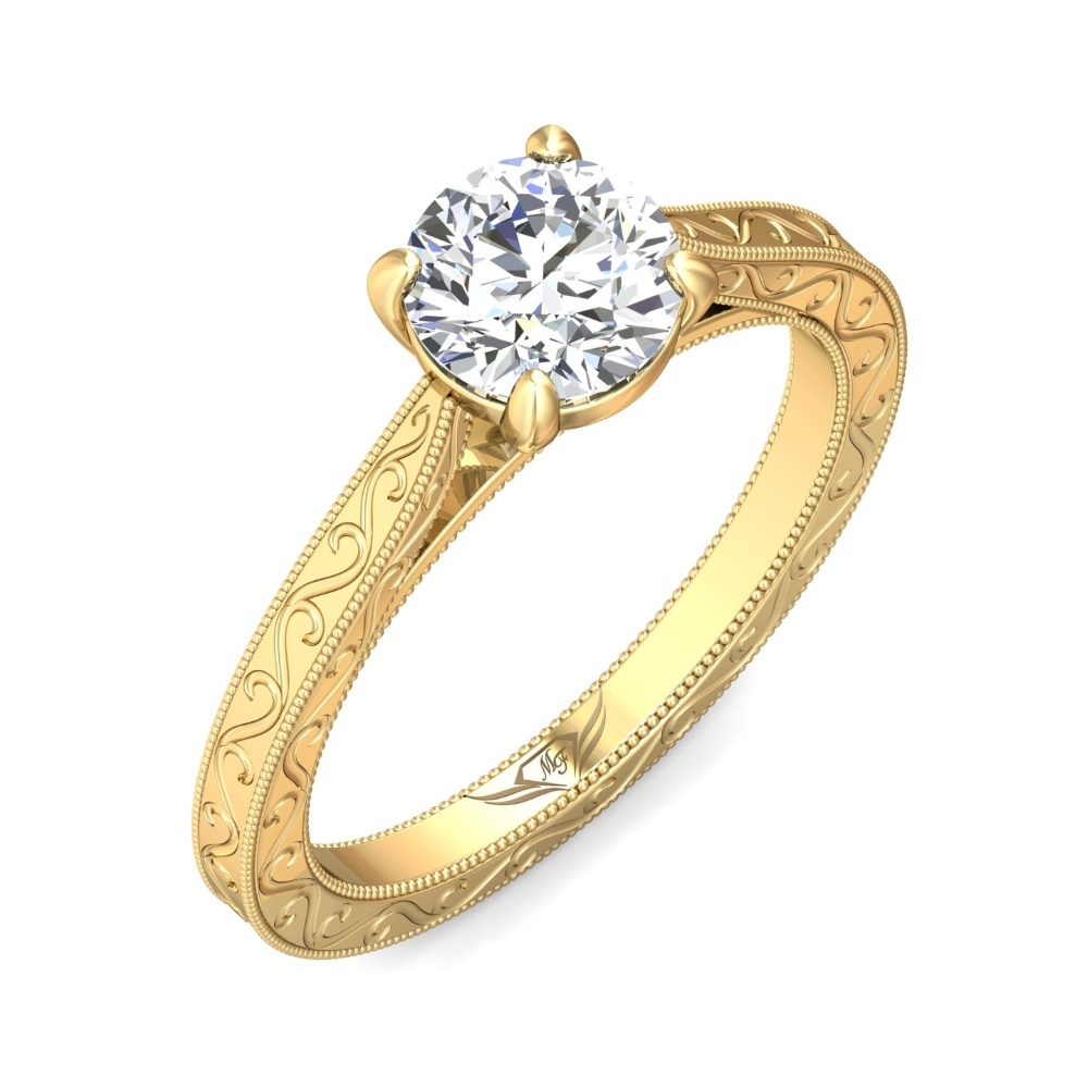 18K Yellow Gold Round Diamond Engagement Ring