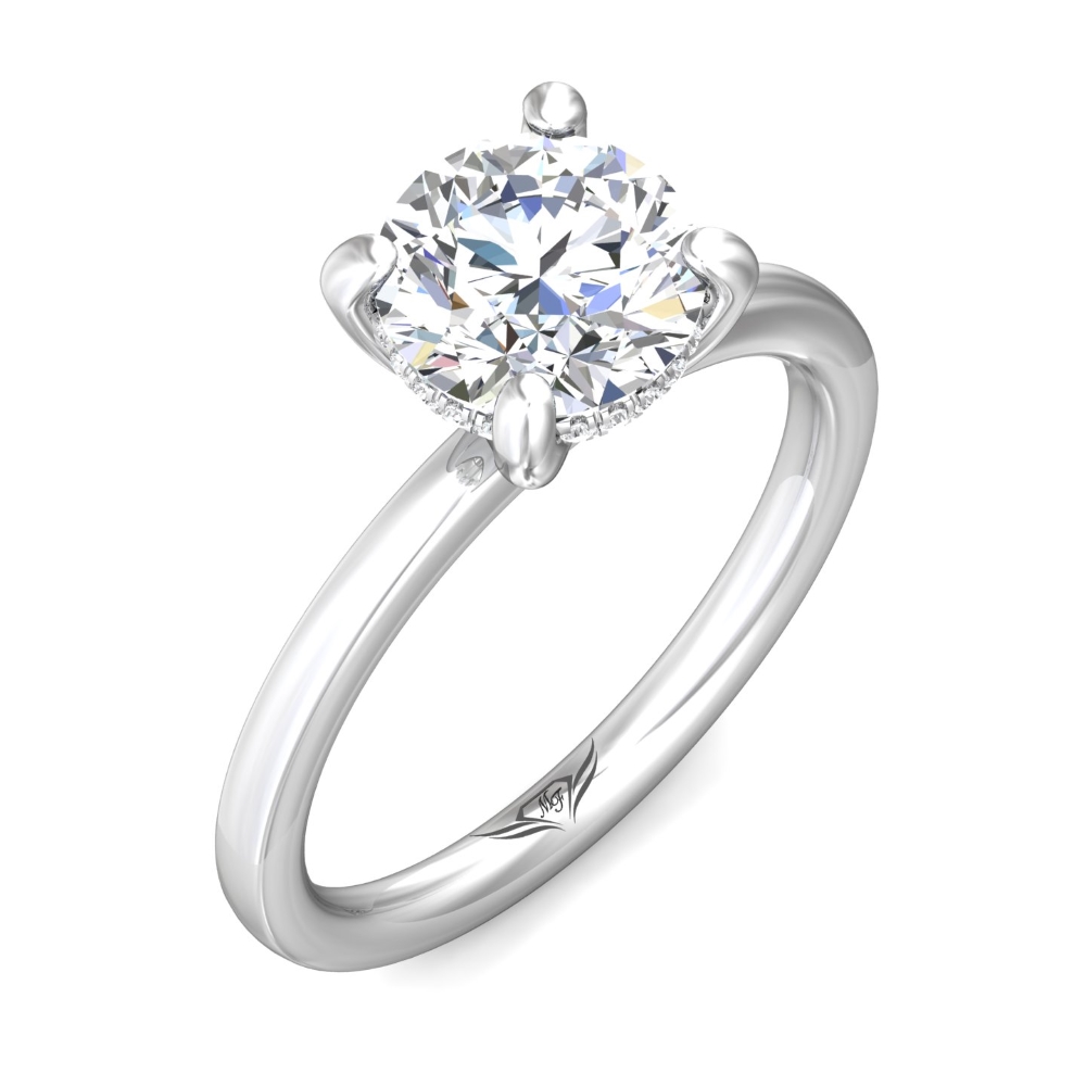 18K White Gold and Platinum Round Diamond Engagement Ring