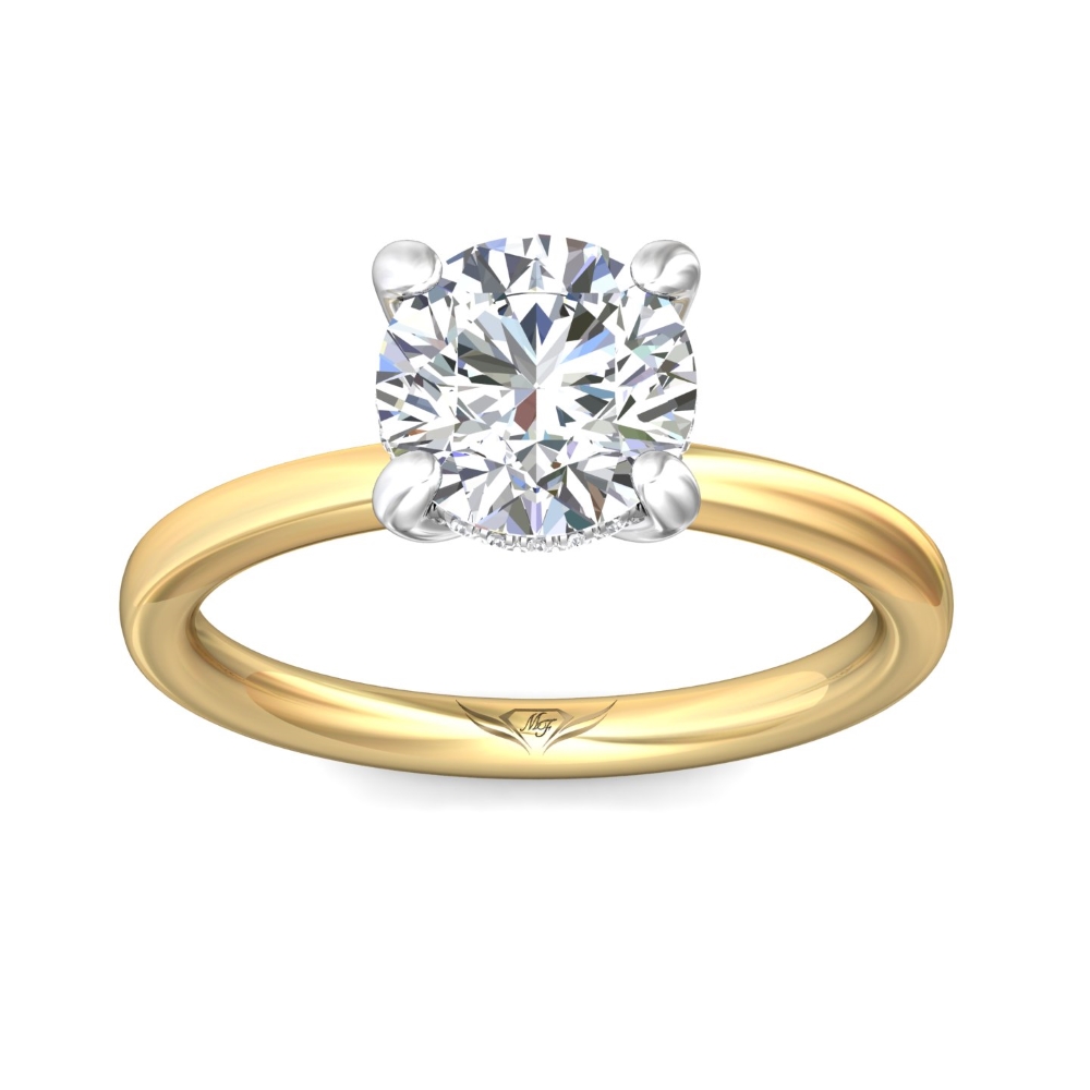 18K Yellow Gold and Platinum Round Diamond Engagement Ring