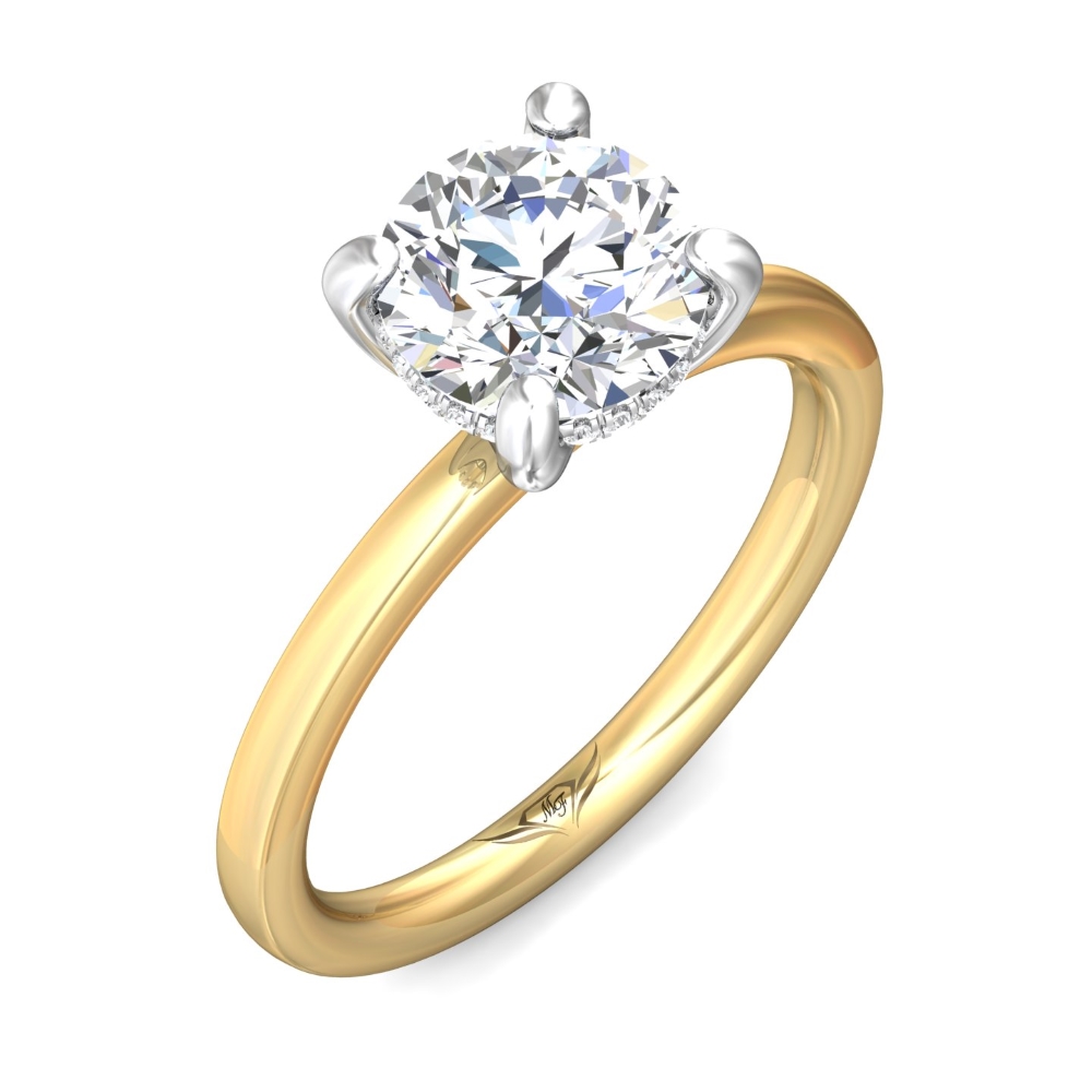 18K Yellow Gold and Platinum Round Diamond Engagement Ring