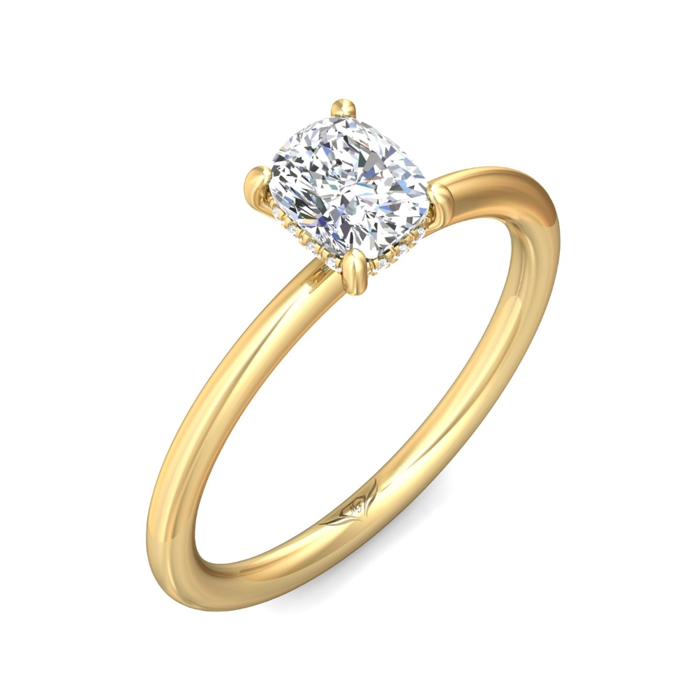 18K Yellow Gold Cushion Diamond Engagement Ring