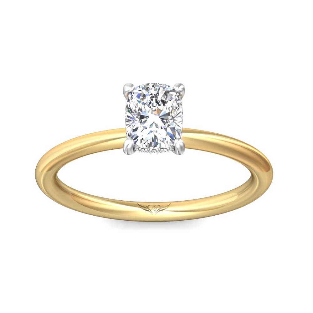 14K Yellow and White Gold Cushion Diamond Engagement Ring