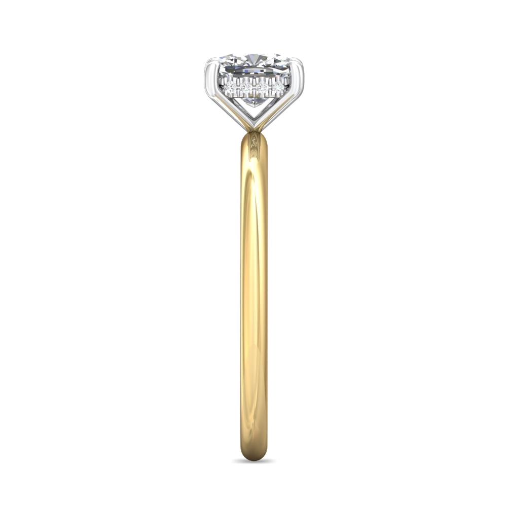 14K Yellow and White Gold Cushion Diamond Engagement Ring