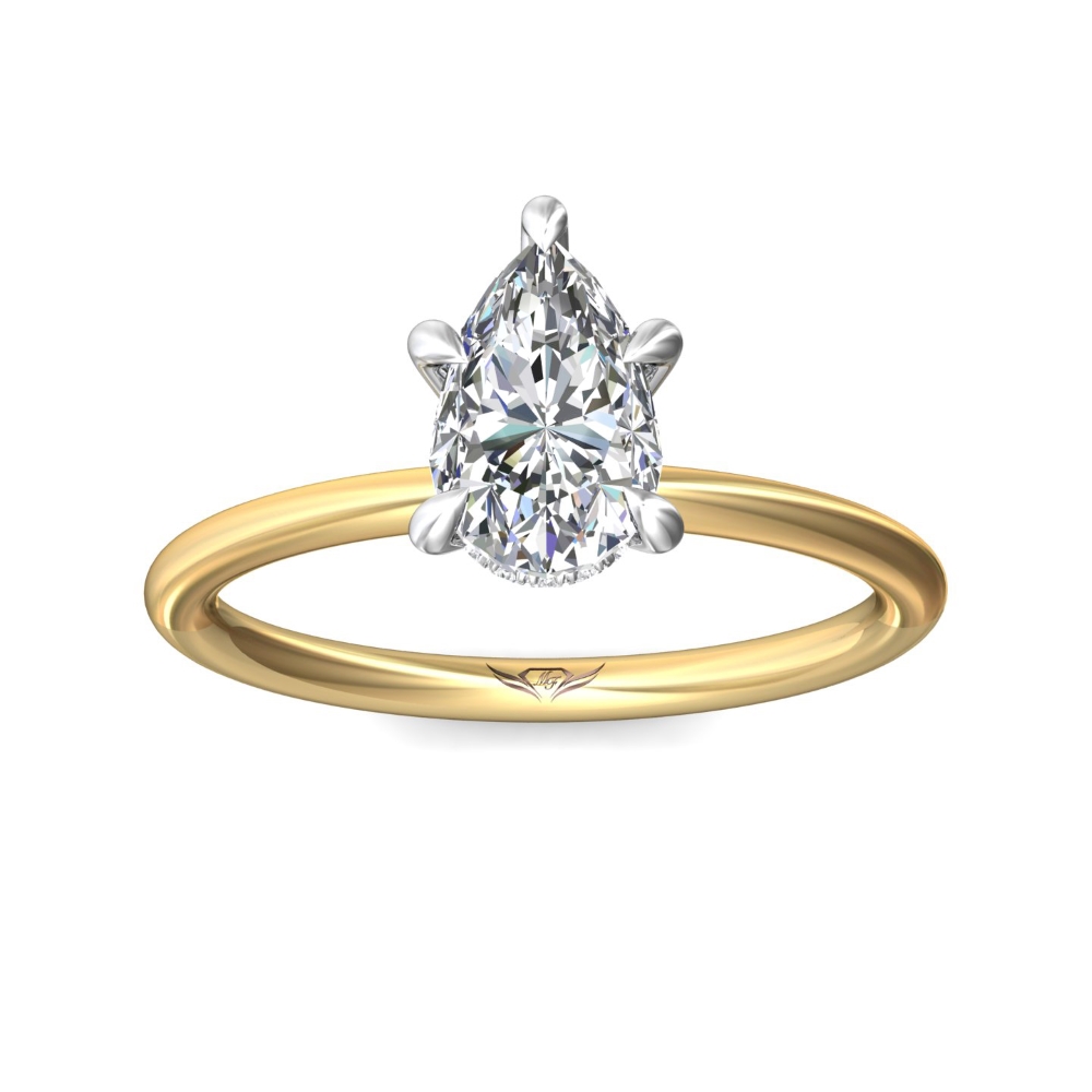 14K Yellow Gold and Platinum Pear Shape Diamond Engagement Ring