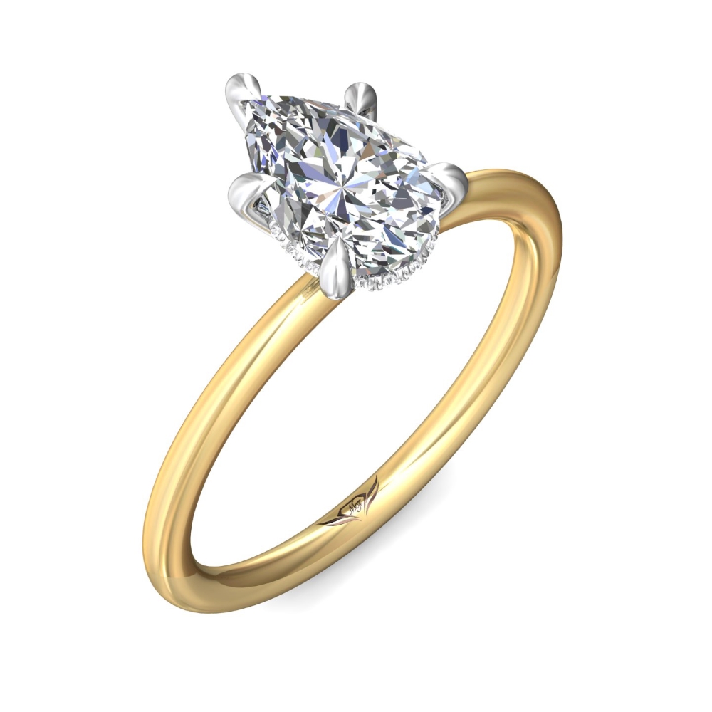 14K Yellow Gold and Platinum Pear Shape Diamond Engagement Ring