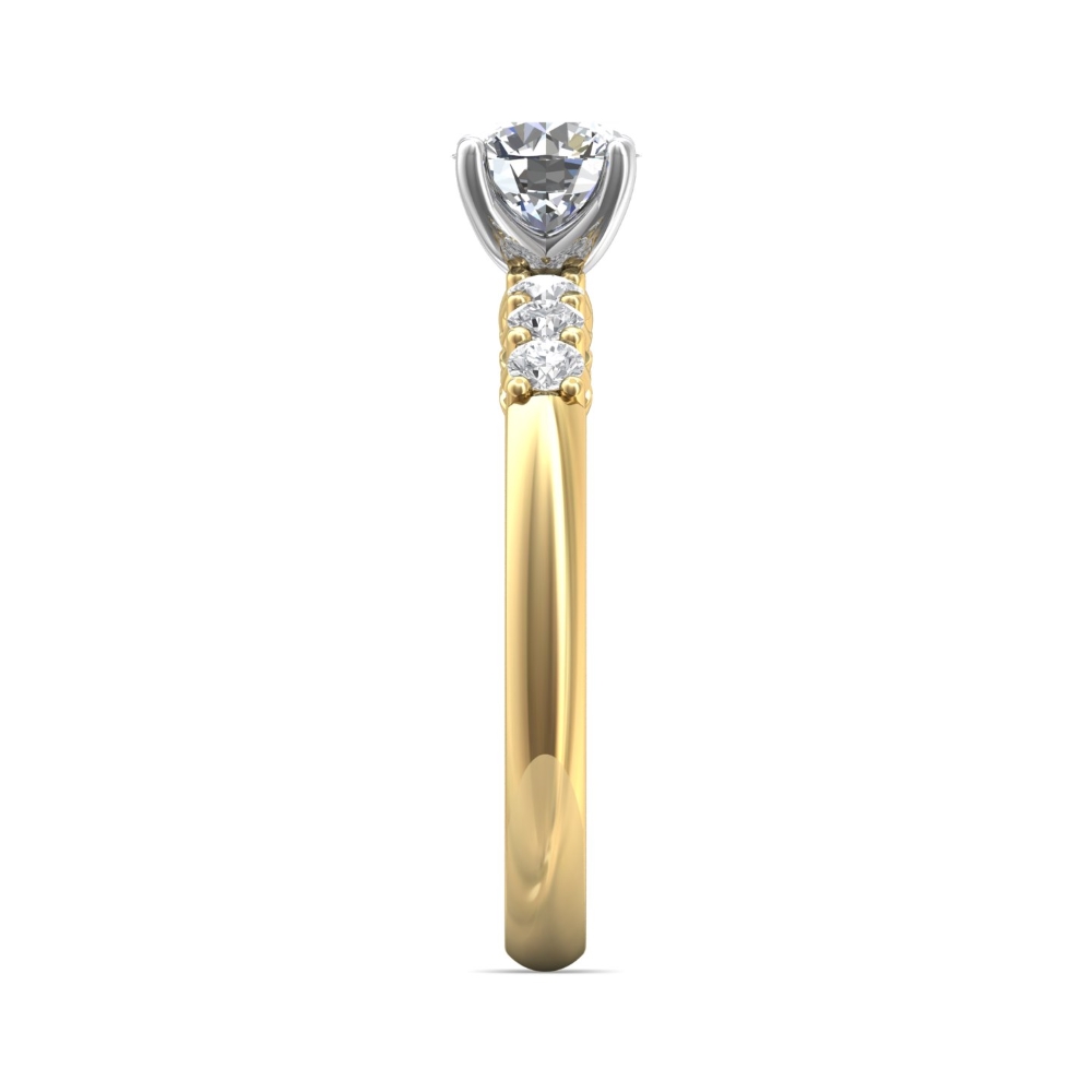 18K White and Yellow Gold Round Diamond Engagement Ring