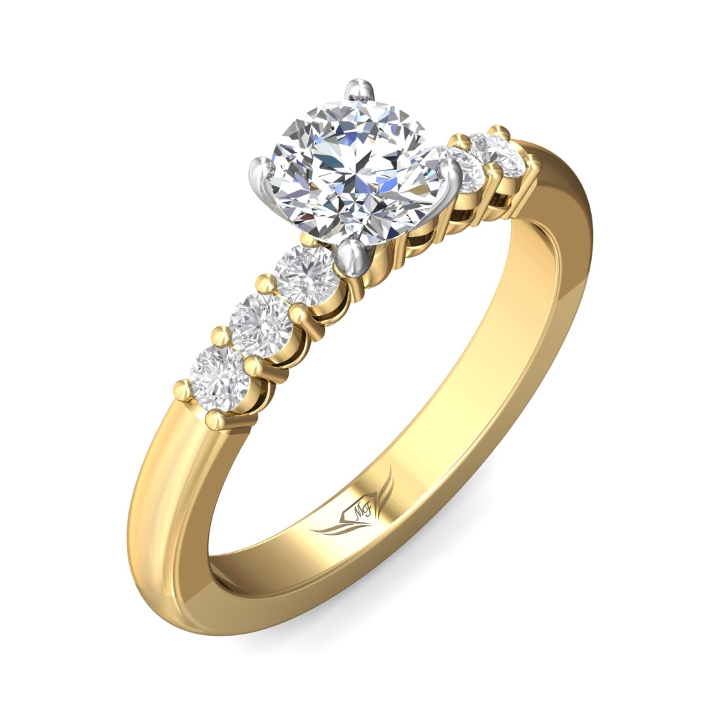 18K White and Yellow Gold Round Diamond Engagement Ring