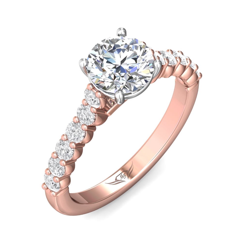 18K Rose and White Gold Round Diamond Engagement Ring