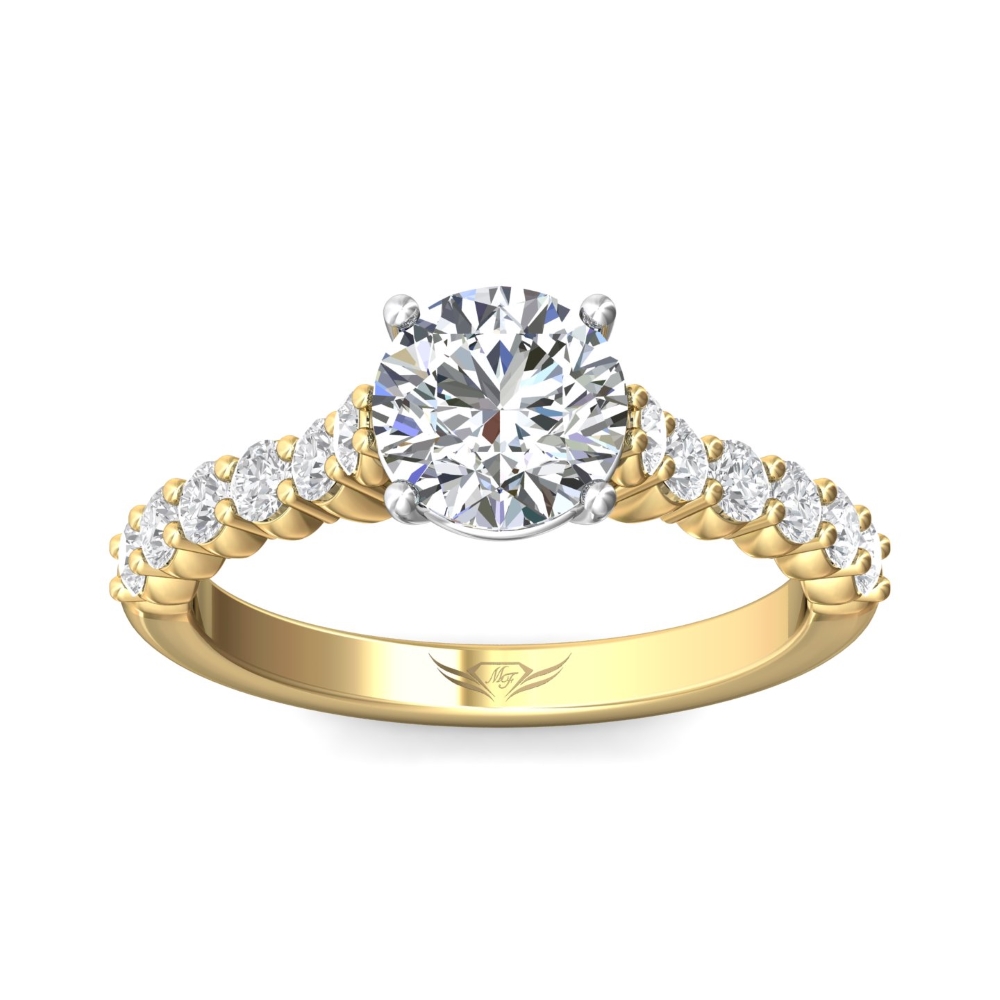 18K White and Yellow Gold Round Diamond Engagement Ring