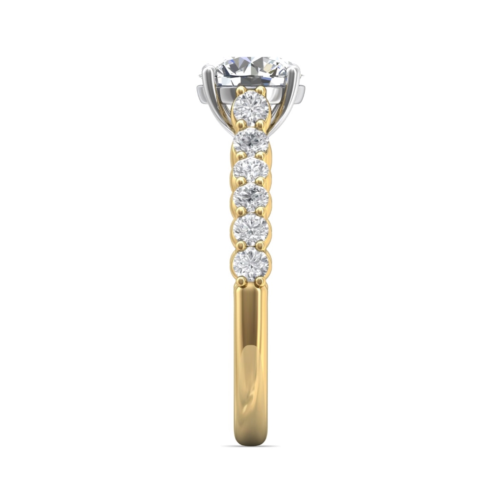 18K White and Yellow Gold Round Diamond Engagement Ring