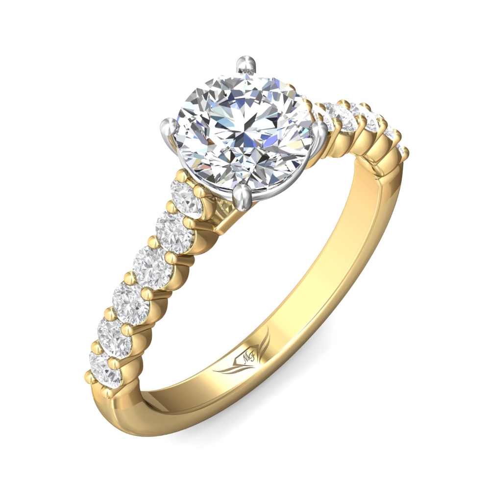 18K White and Yellow Gold Round Diamond Engagement Ring