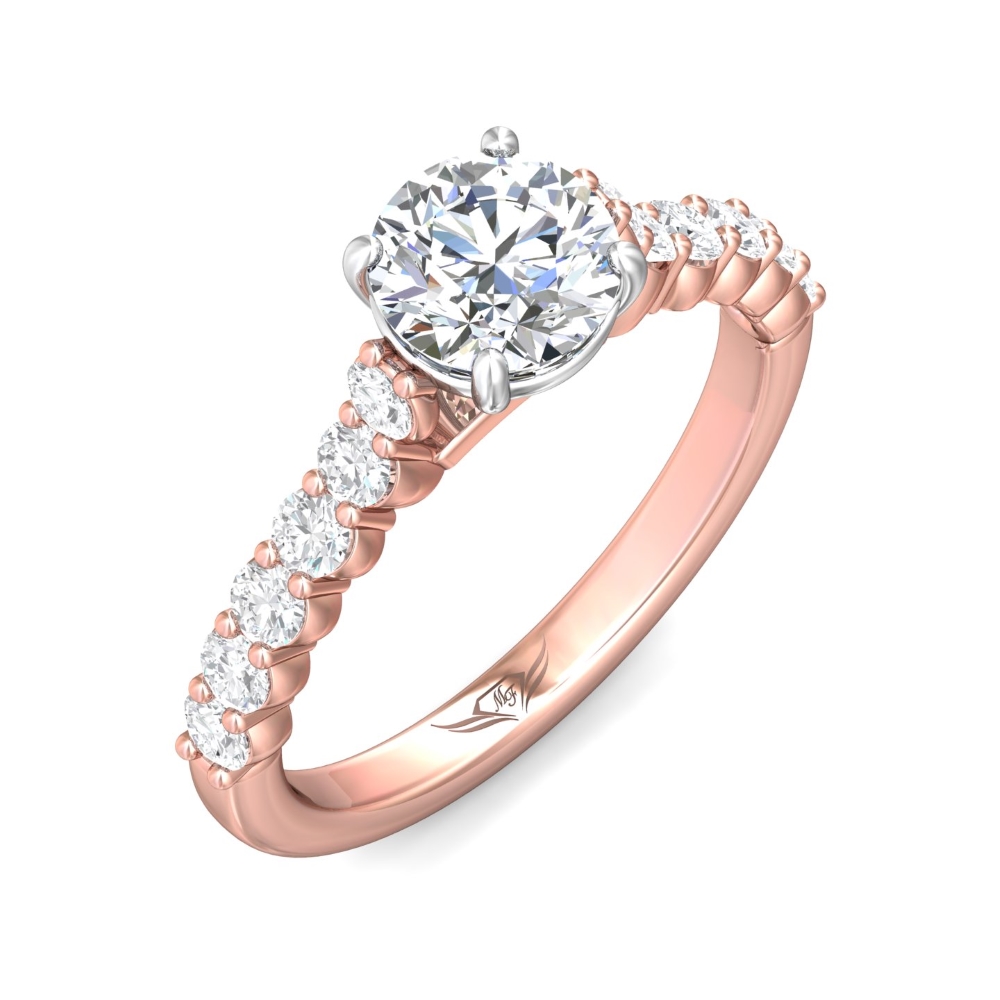 18K Rose and White Gold Round Diamond Engagement Ring