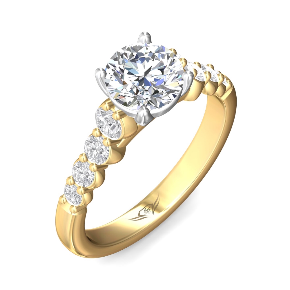14K Yellow and White Gold Round Diamond Engagement Ring