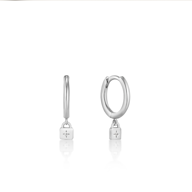 ANIA HAIE STERLING SILVER PADLOCK HUGGIE HOOP EARRINGS