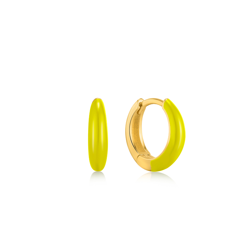ANIA HAIE 14K GOLD PLATED ON STERLING SILVER NEON YELLOW ENAMEL SLICK HOOP EARRINGS