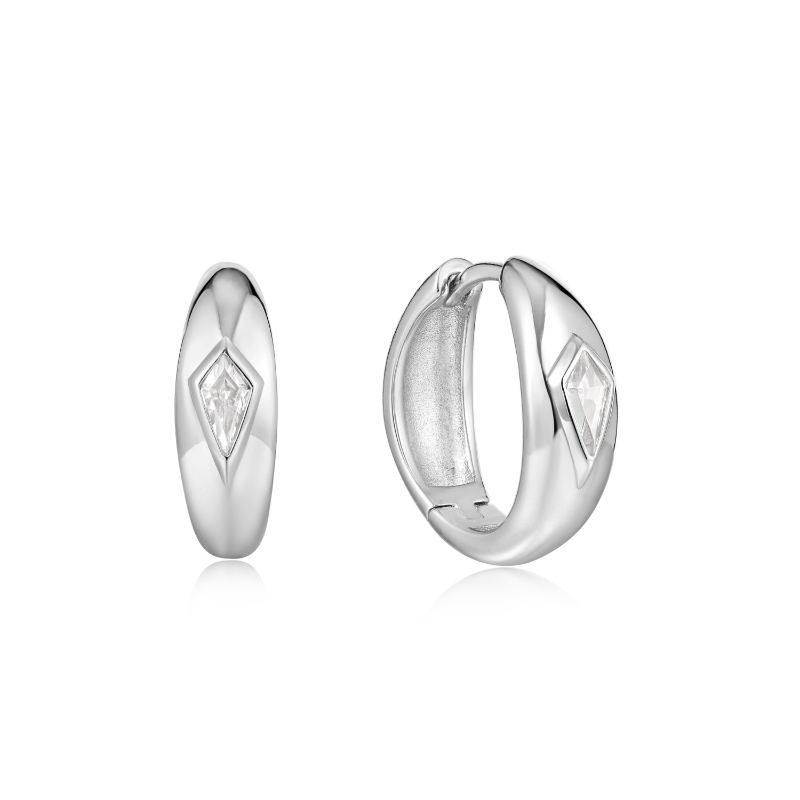 ANIA HAIE STERLING SILVER SPARKLE DOME HOOP EARRINGS