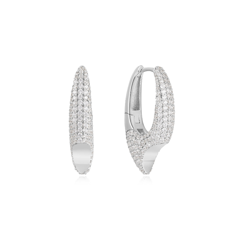 Silver Pav?Arrow Hoop Earrings