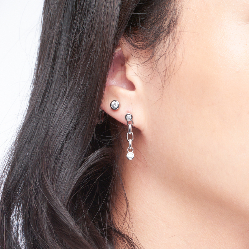Sterling Silver Black Silver White Sapphire Small Stud Earrings