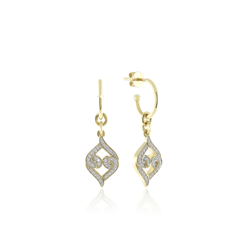 18K Solid Gold Natural White Diamond Hoop Dangle Earrings