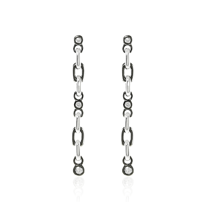 Sterling Silver and Black Silver White Sapphire Long Line Earrings