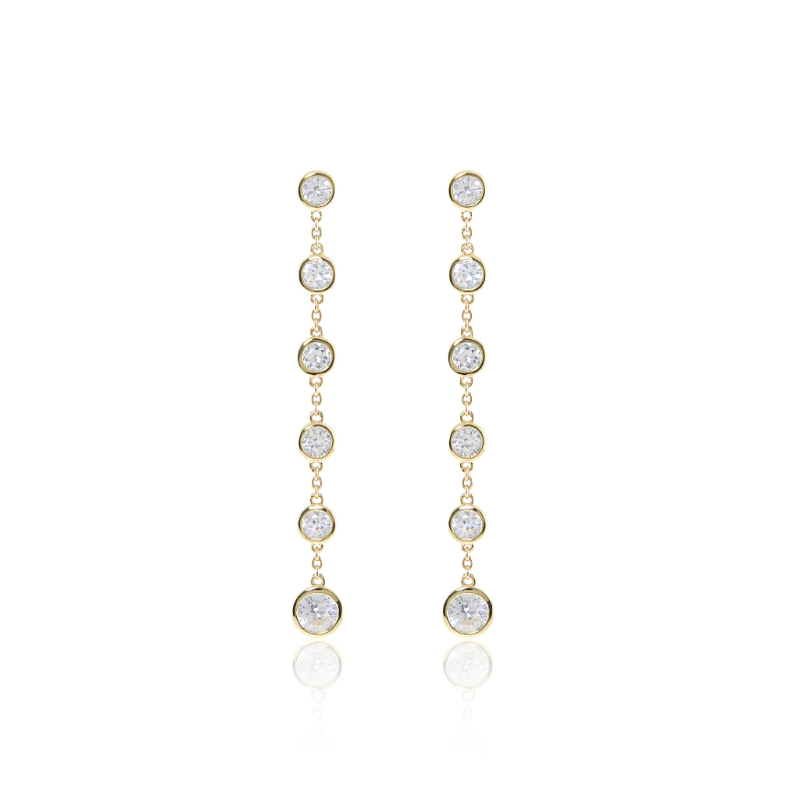 14K Solid Gold White Sapphire Long Swing Earrings