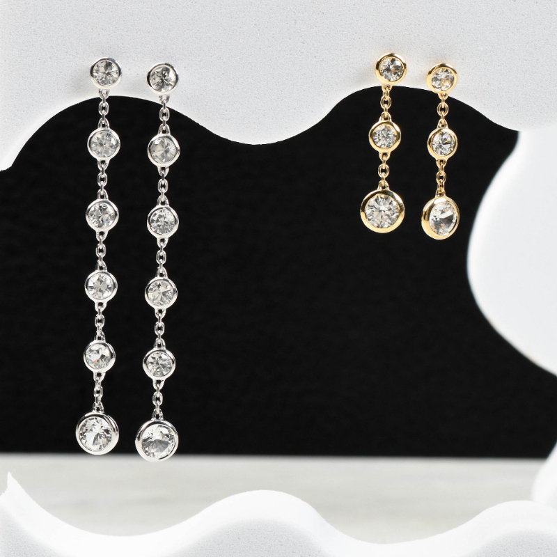 14K Solid Gold White Sapphire Short Swing Earrings