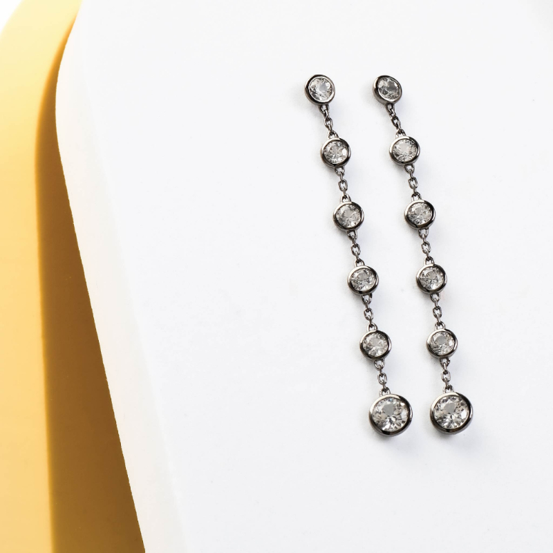 14K Solid Gold White Sapphire Short Swing Earrings