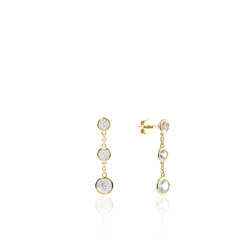 14K Solid Gold White Sapphire Short Swing Earrings