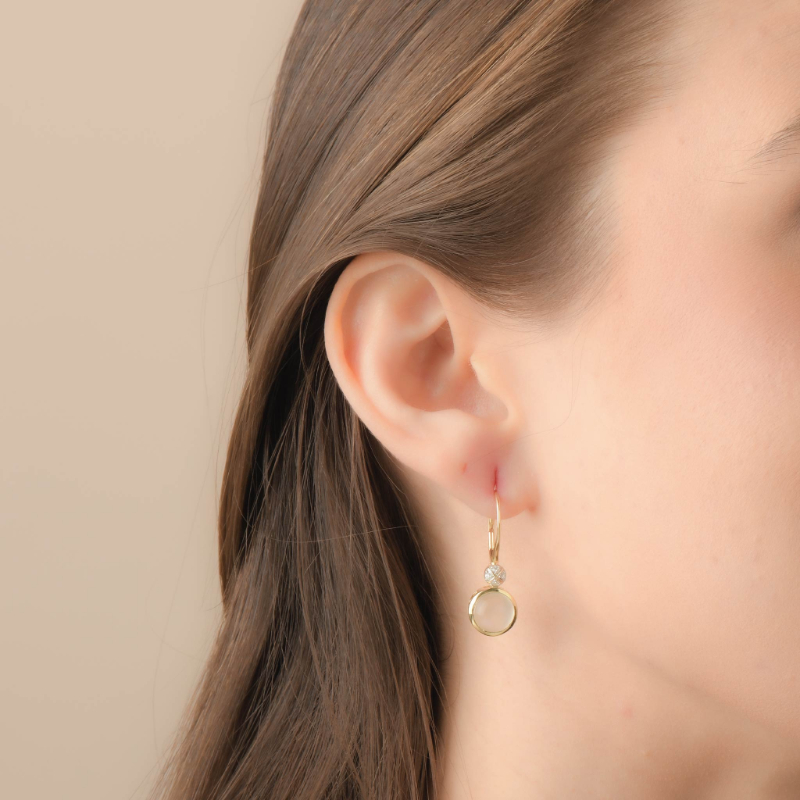 14K Solid Gold Natural White Diamond Ethiopian Opal Dangle Earrings