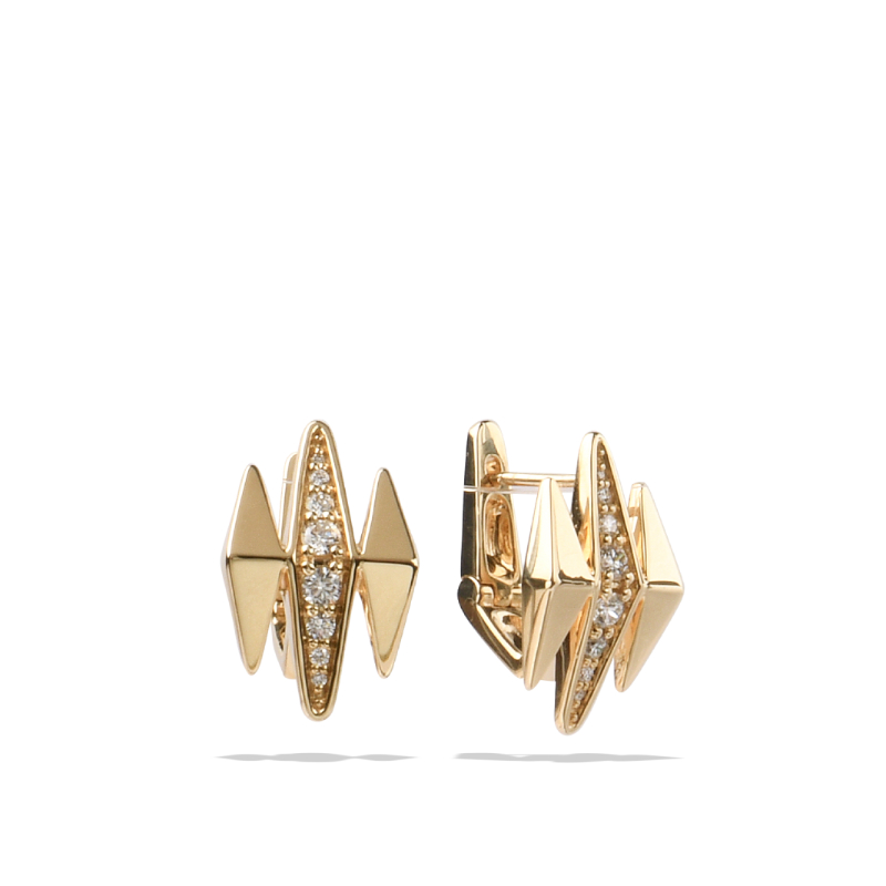 18K Solid Gold Natural White Diamond Triptych Earrings