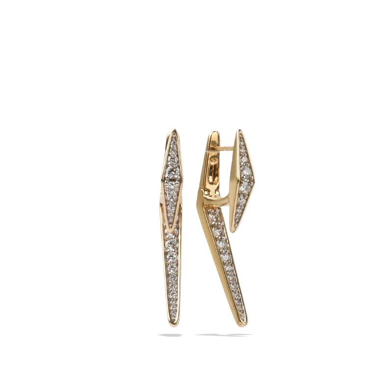 18K Solid Gold Natural White Diamond Long Earrings