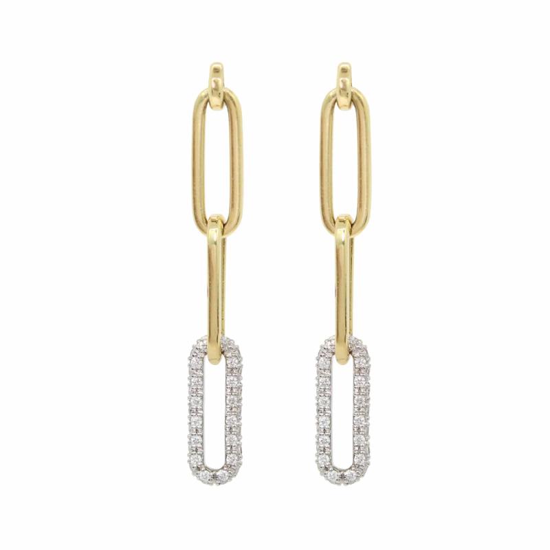 The Broad Street 14k Yellow and White Gold Link Earrings with Diamonds. 0.55ctw