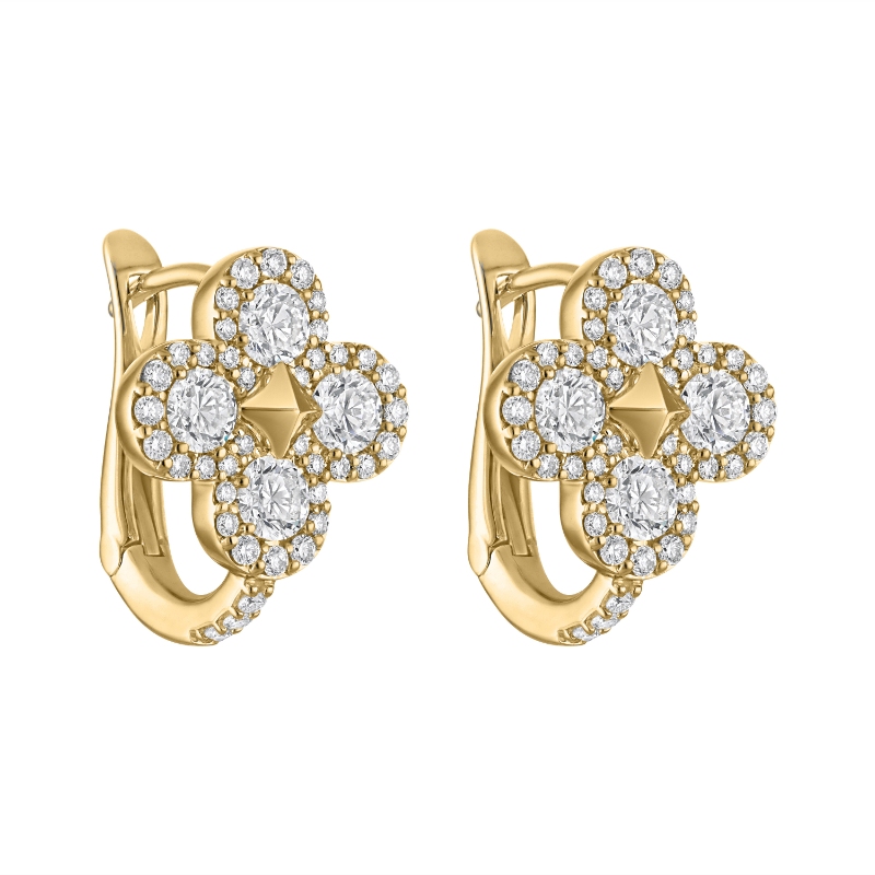 The Battery Park Diamond Flower Huggies in 14K Yellow Gold. 