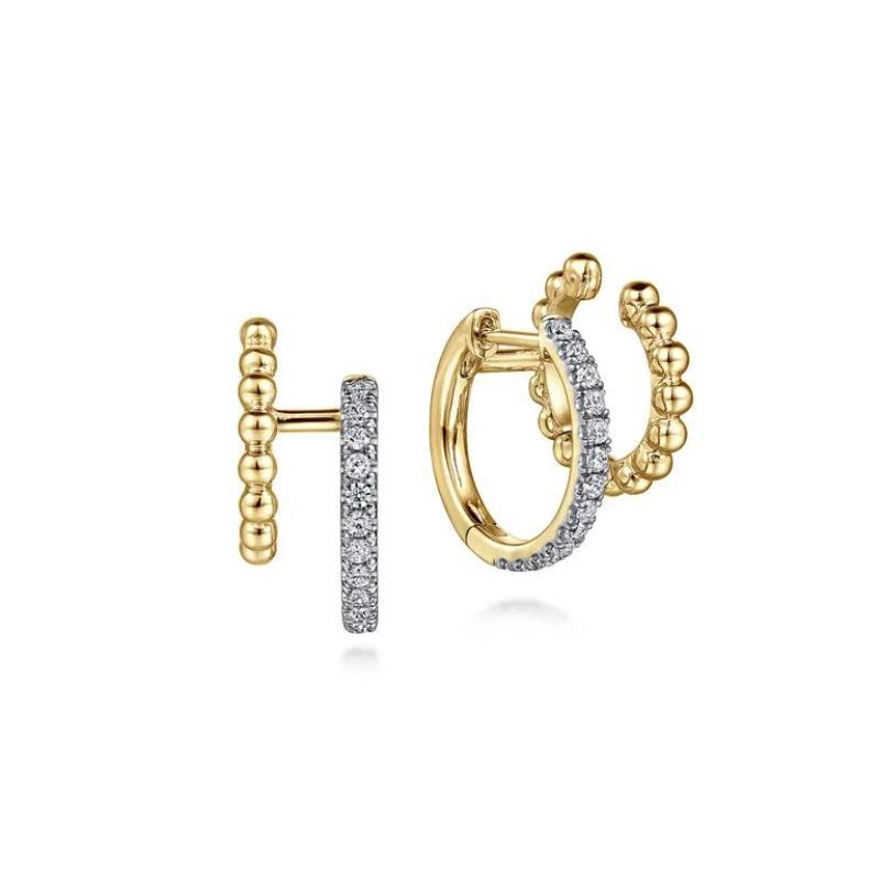 GABRIEL & CO 14K YELLOW GOLD DIAMOND HUGGIE AND BUJUKAN COLLECTION CUFF EARRINGS. SI DIA-0.34