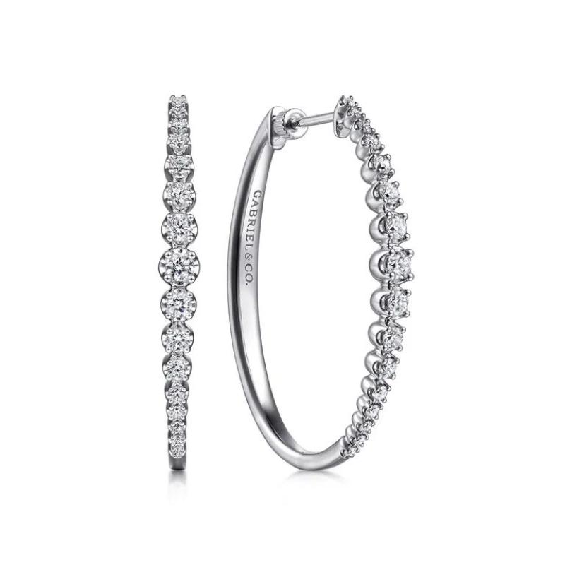 GABRIEL & CO 14K WHITE GOLD 40MM BUTTERCUP SET DIAMOND CLASSIC OVAL HOOP EARRING. LUSS COLLECTION SI DIA-1.03 SIZE-40