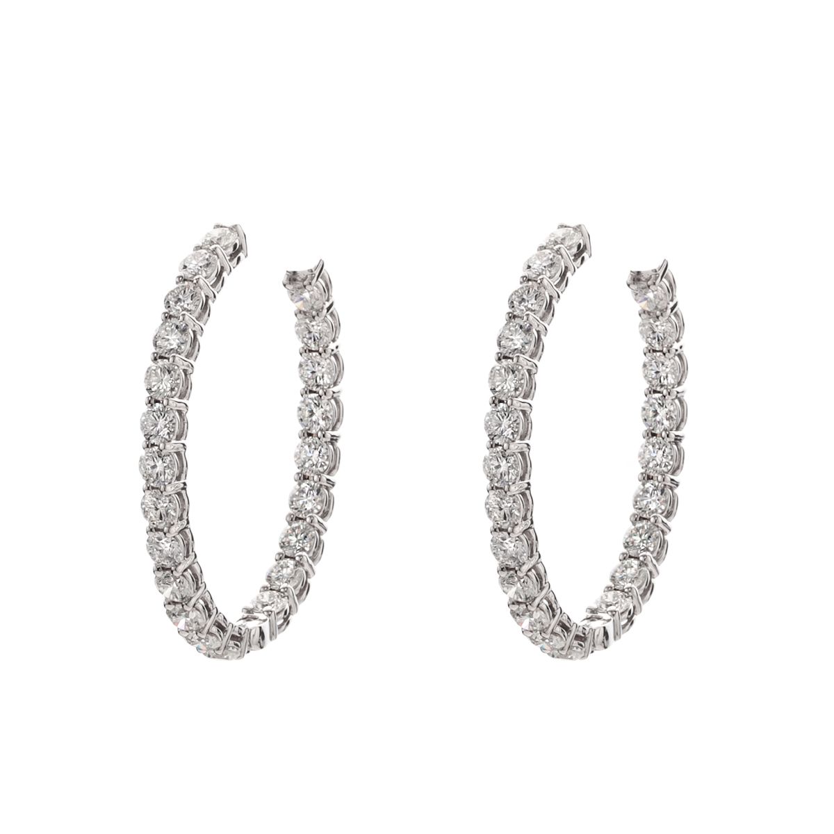White Gold And Diamond Oval Hoop Earrings