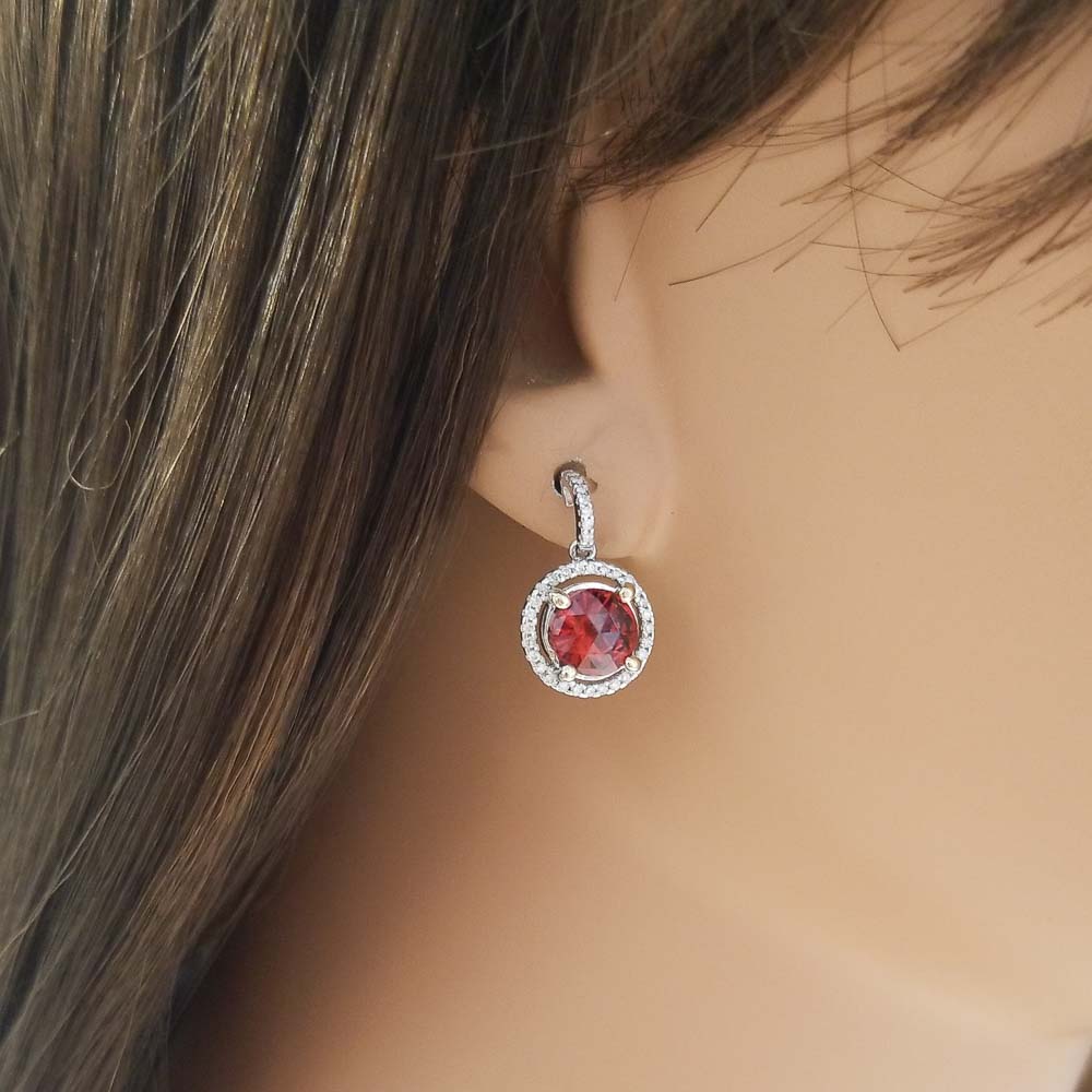18K White Gold Garnet Gemstone Earrings