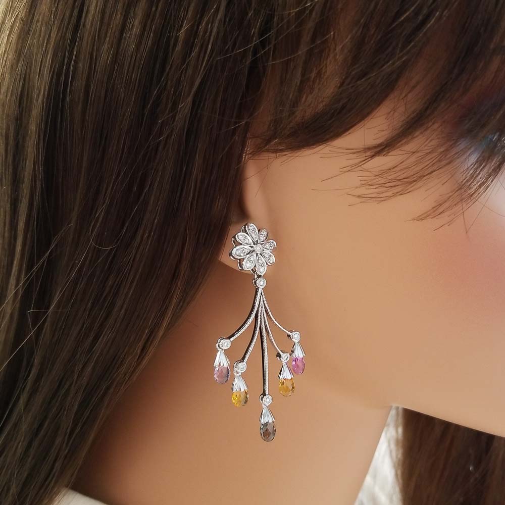 18K White Gold Sapphire Gemstone Earrings