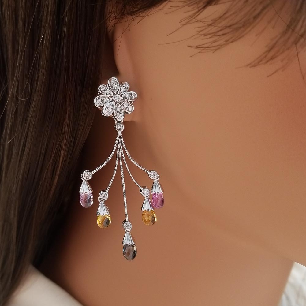 18K White Gold Sapphire Gemstone Earrings