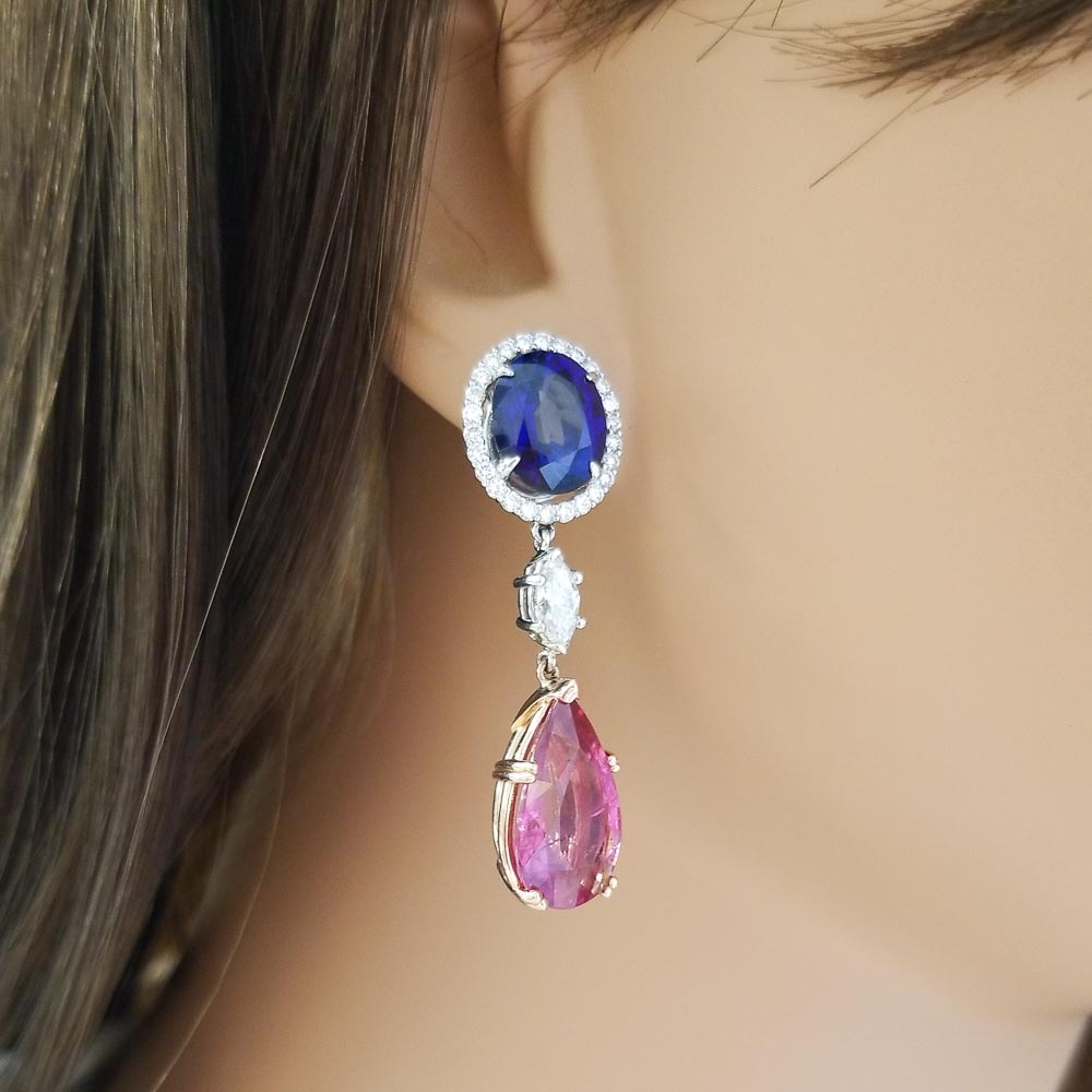 14K Two-Tone Mixed Gemstone Earrings