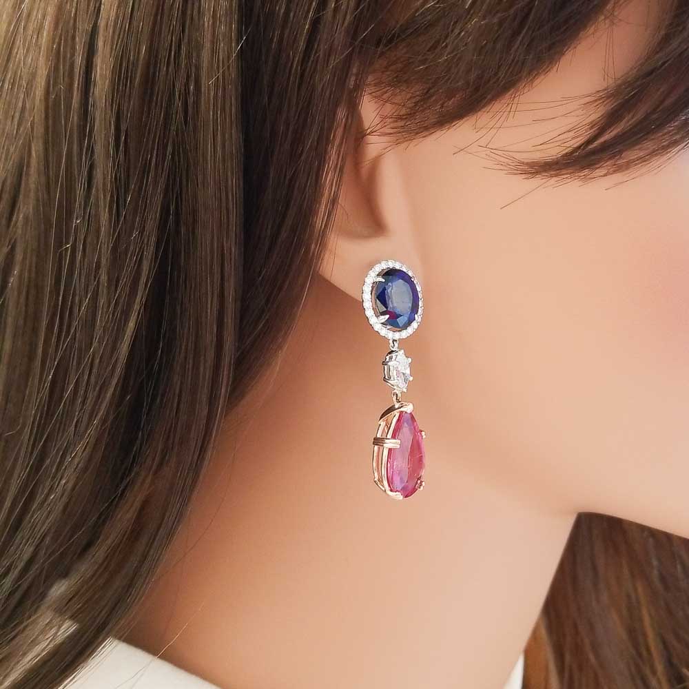 14K Two-Tone Mixed Gemstone Earrings