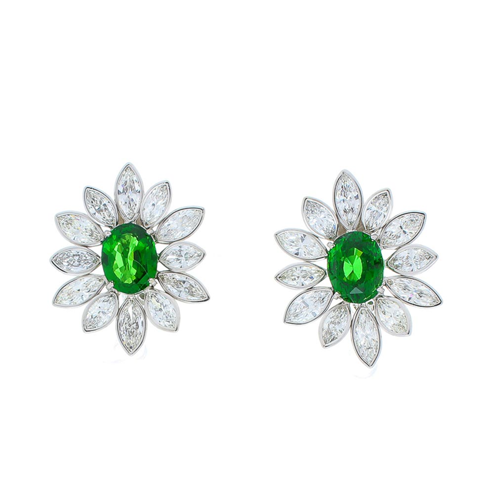 18K White Gold Tsavorite Gemstone Earrings