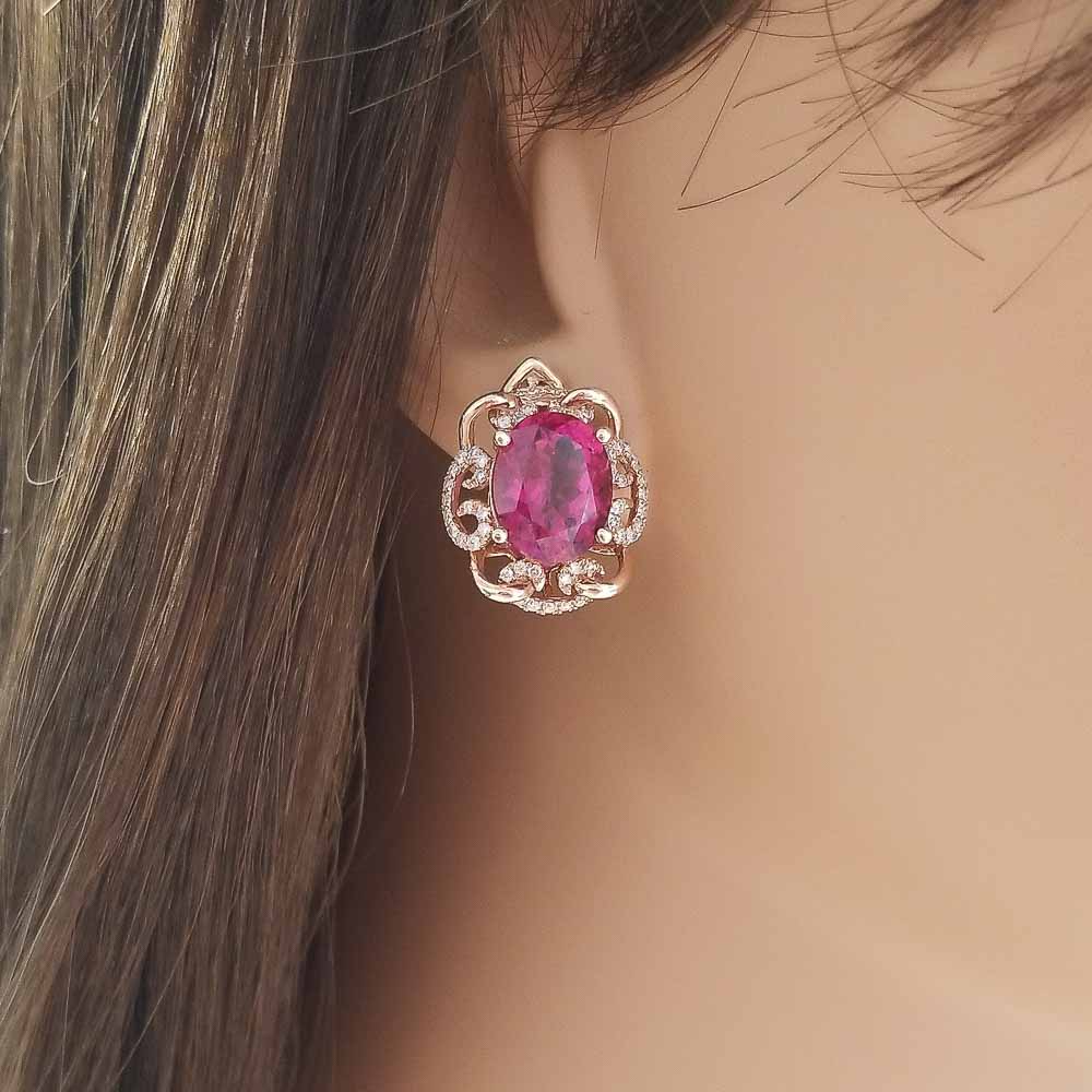 14K Rose Gold Tourmaline Gemstone Earrings