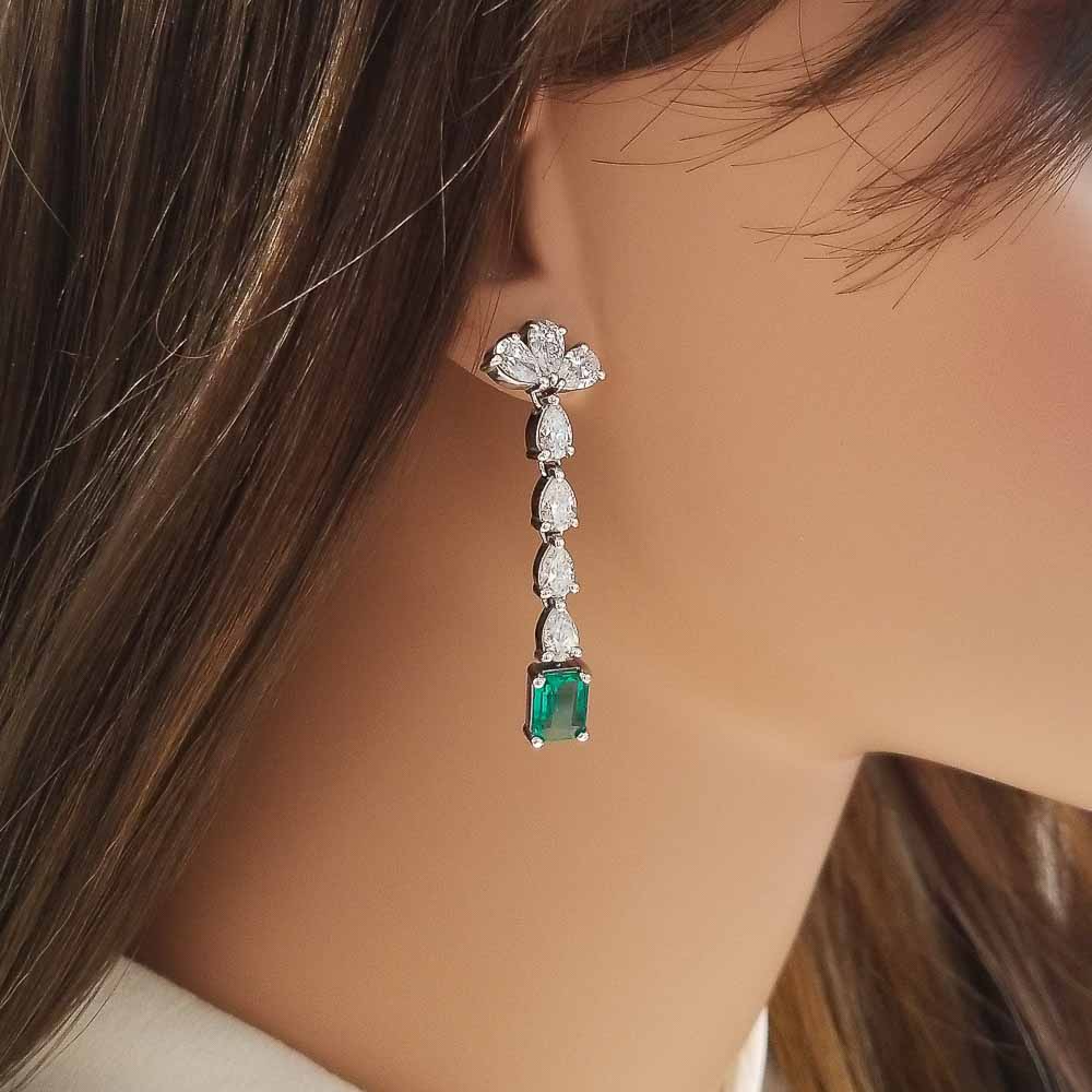 14K White Gold Emerald Gemstone Earrings