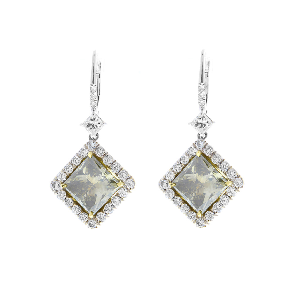 18K White Gold Diamond Gemstone Earrings