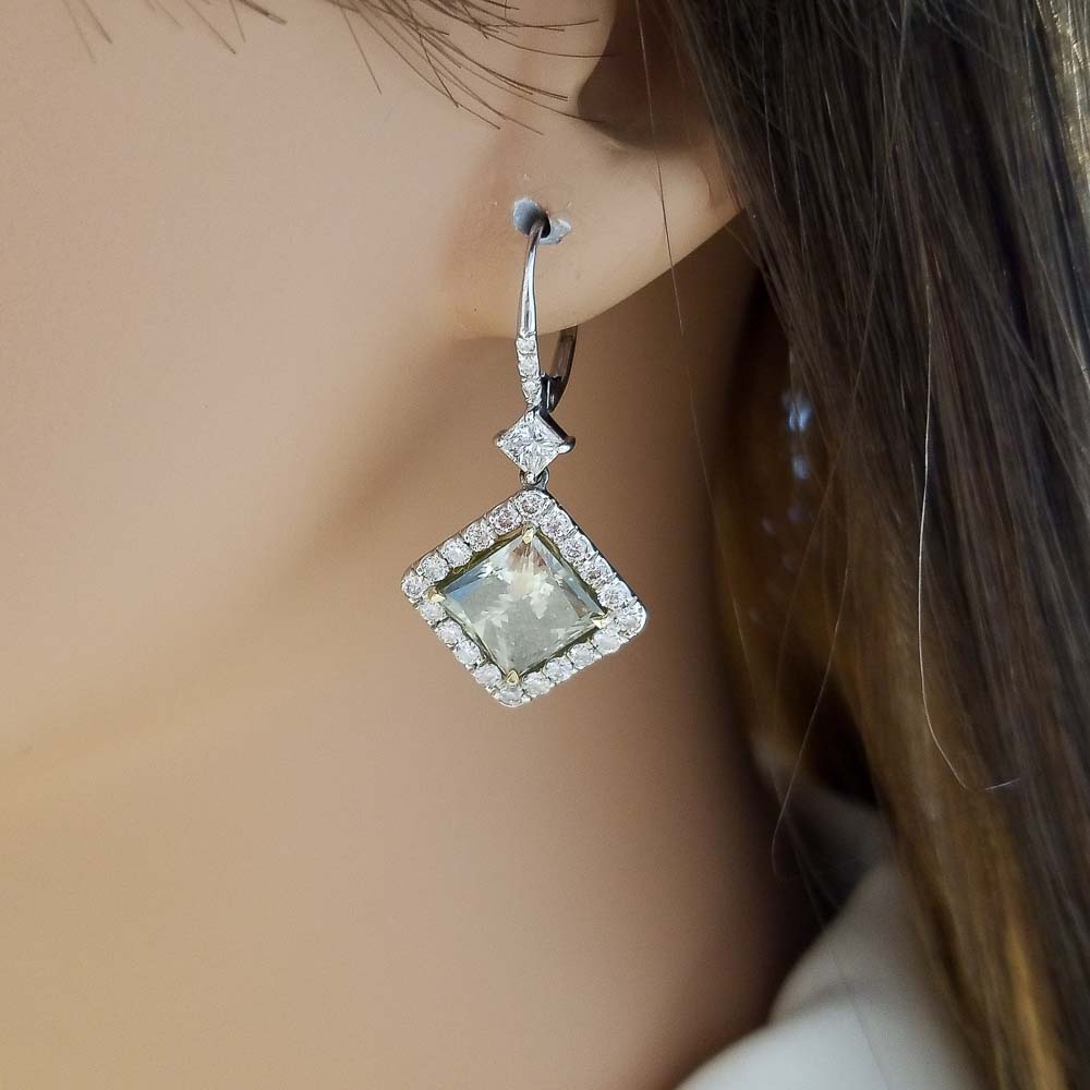 18K White Gold Diamond Gemstone Earrings