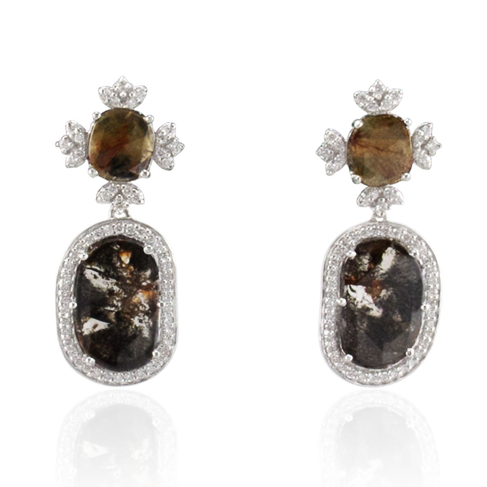 18K White Gold Diamond Gemstone Earrings